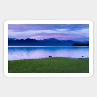 Calm sunset evening landscape of Lake Laberge Yukon YT Canada Sticker